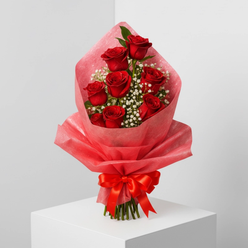 9 Lovely Red Roses Bouquet